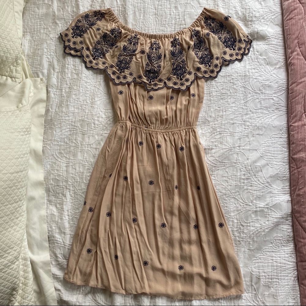 Love Tree Tan Peasant Style Mini Dress